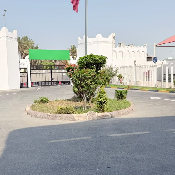 The school entrance and forecourt